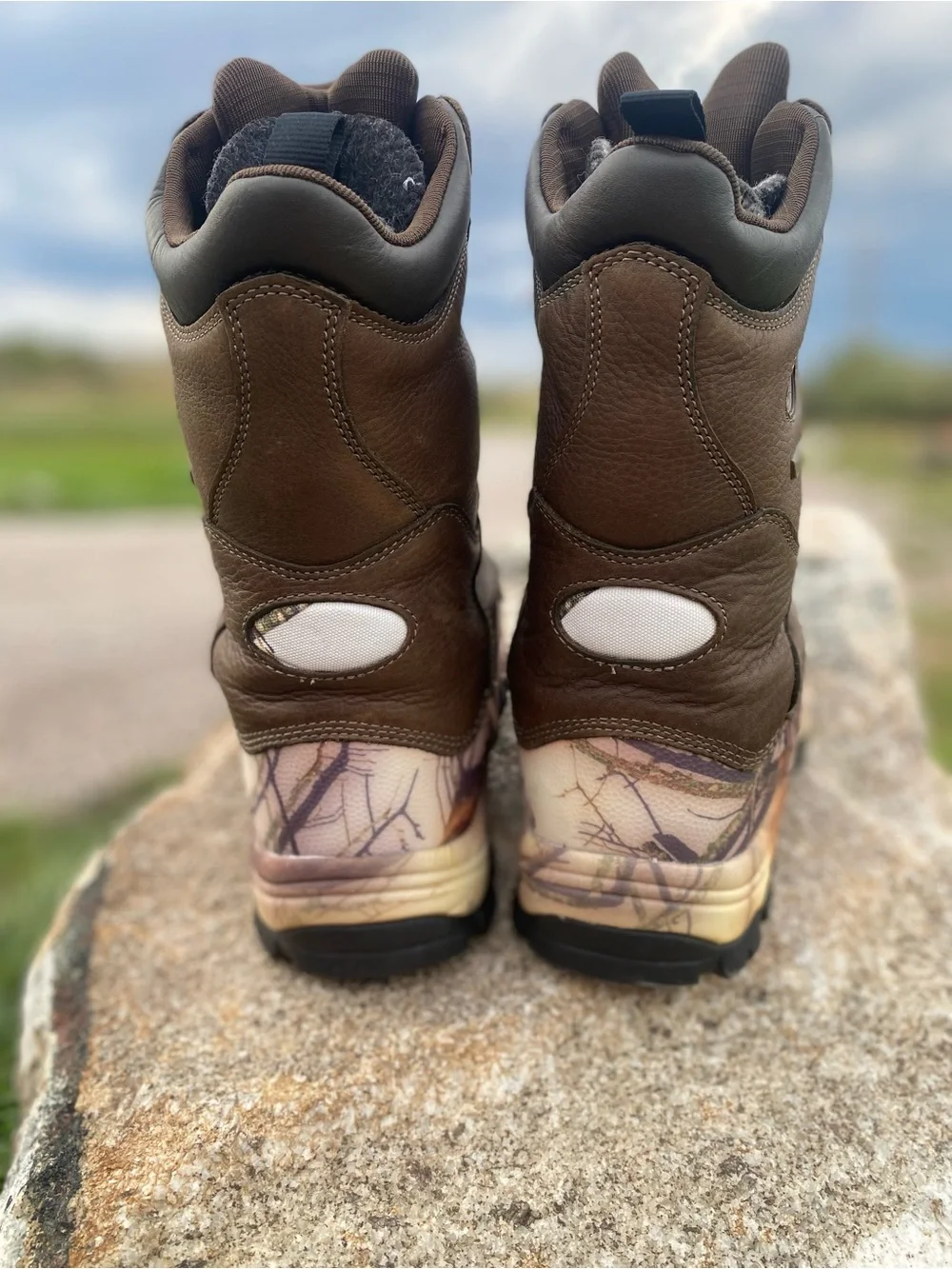 Cabela's Predator Extreme Pac Brown Leather and Camo Waterproof Hunting Boots